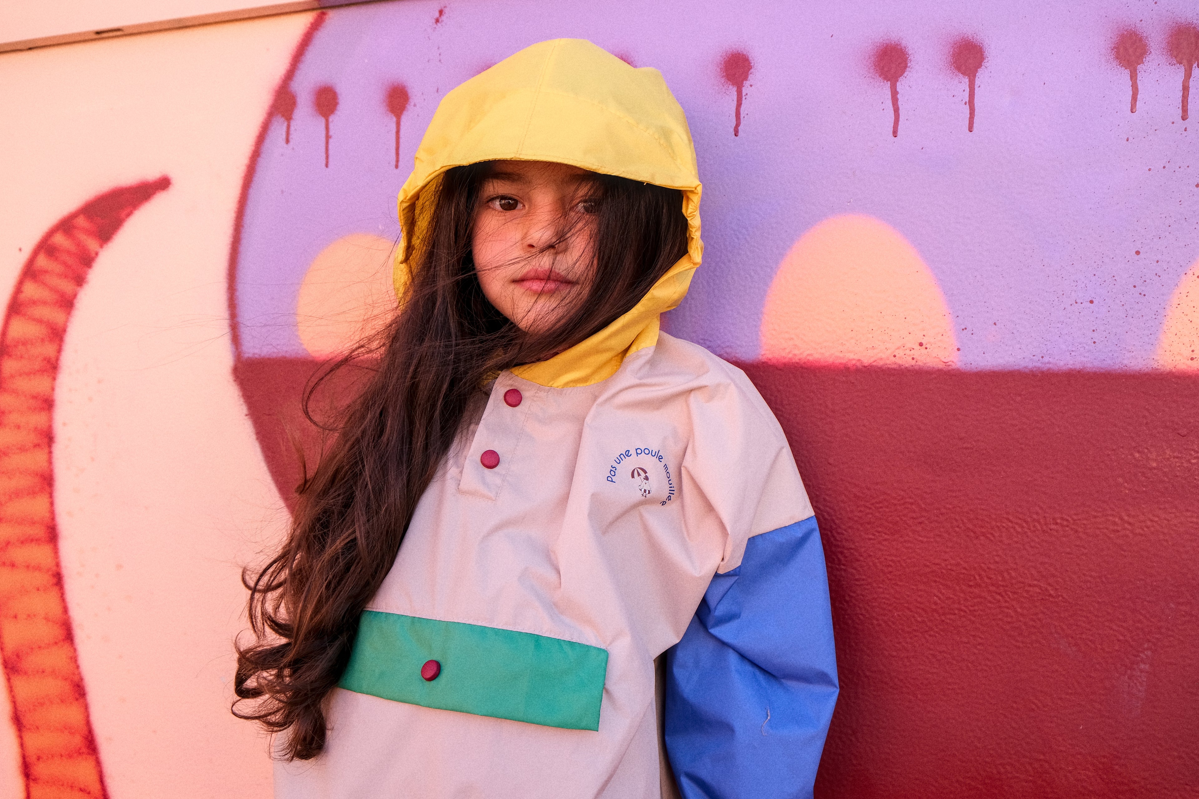 Poncho long Capuche Jaune Kids