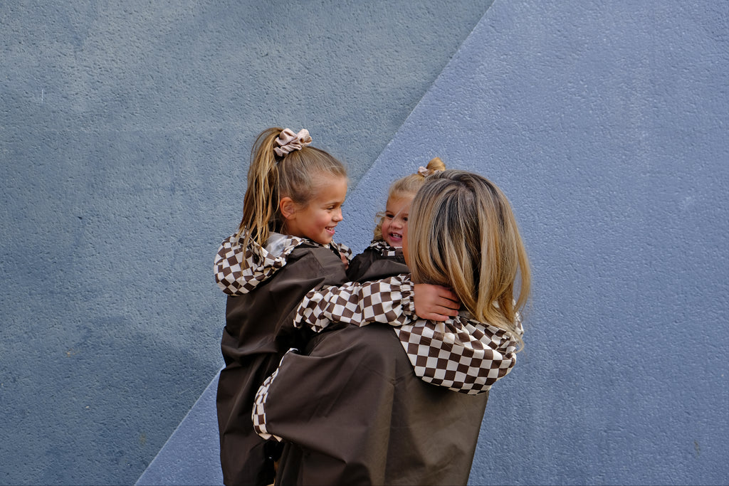 Poncho long Damiers kaki Kids