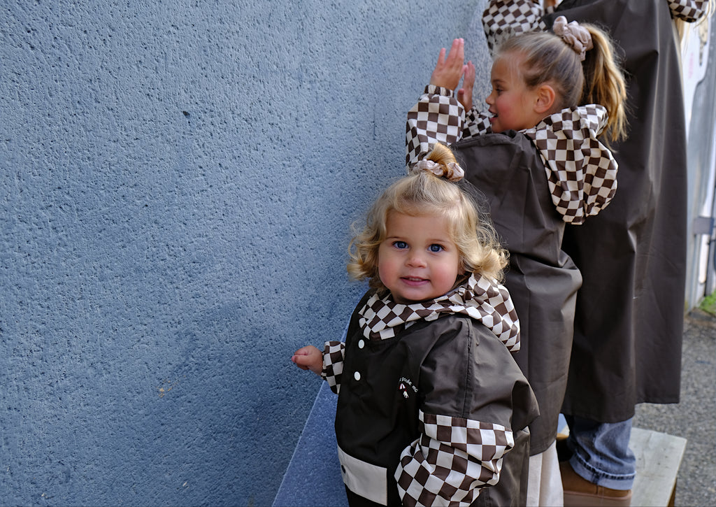 Poncho long Damiers kaki Kids