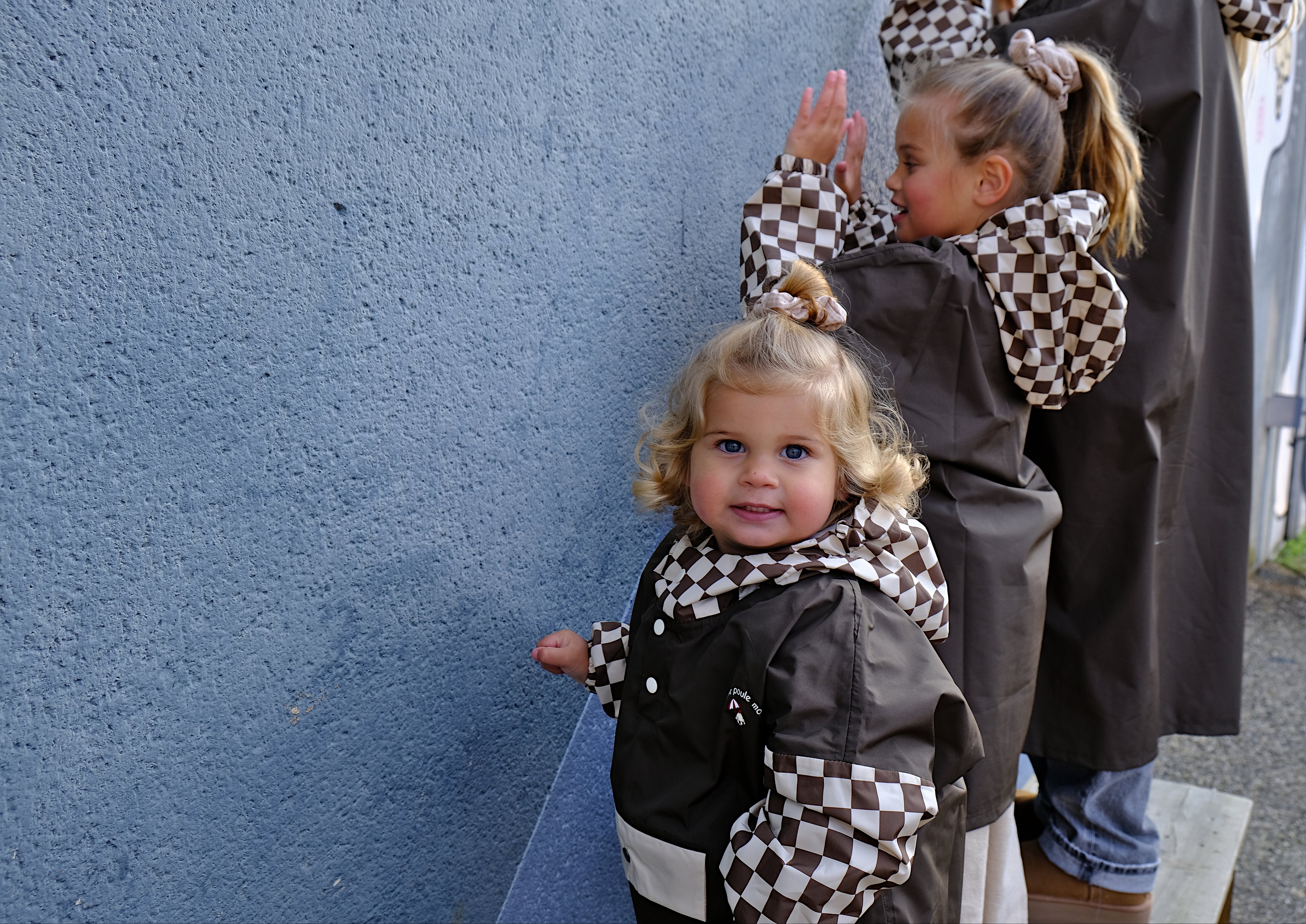 Poncho long Damiers kaki Kids