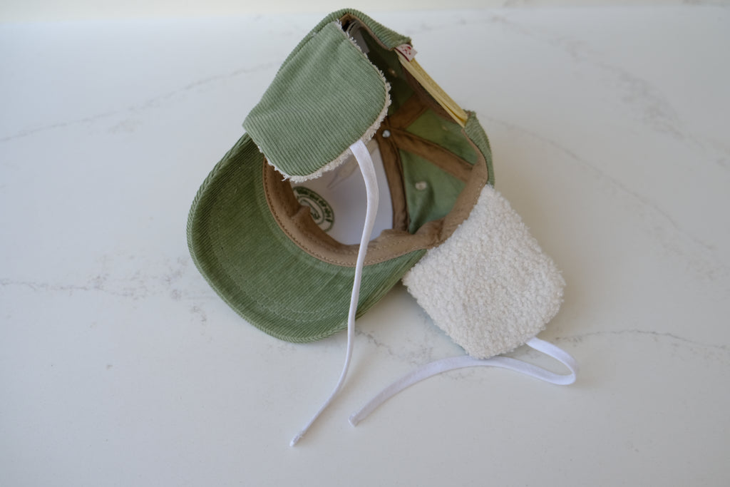 Casquette velours Green Cocooning avec cache-oreilles