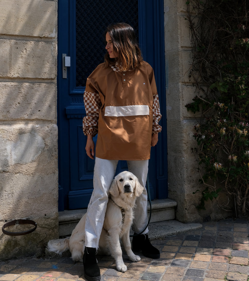 Poncho court Damier Marron