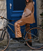 Poncho court Damier Marron