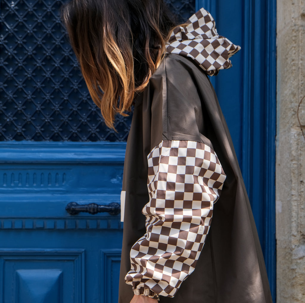 Poncho court Damier Kaki