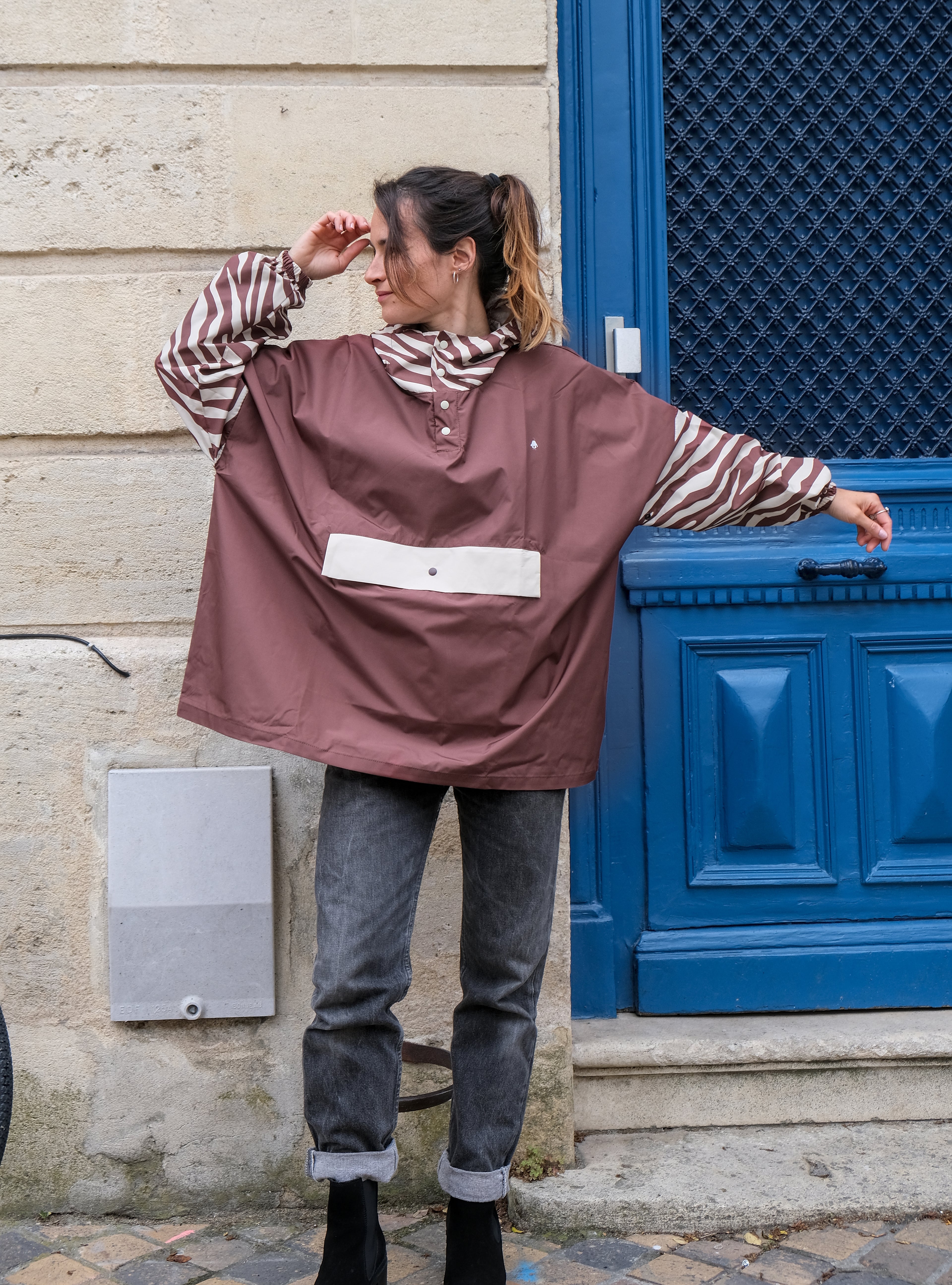 Poncho Court Chocolate Zebra