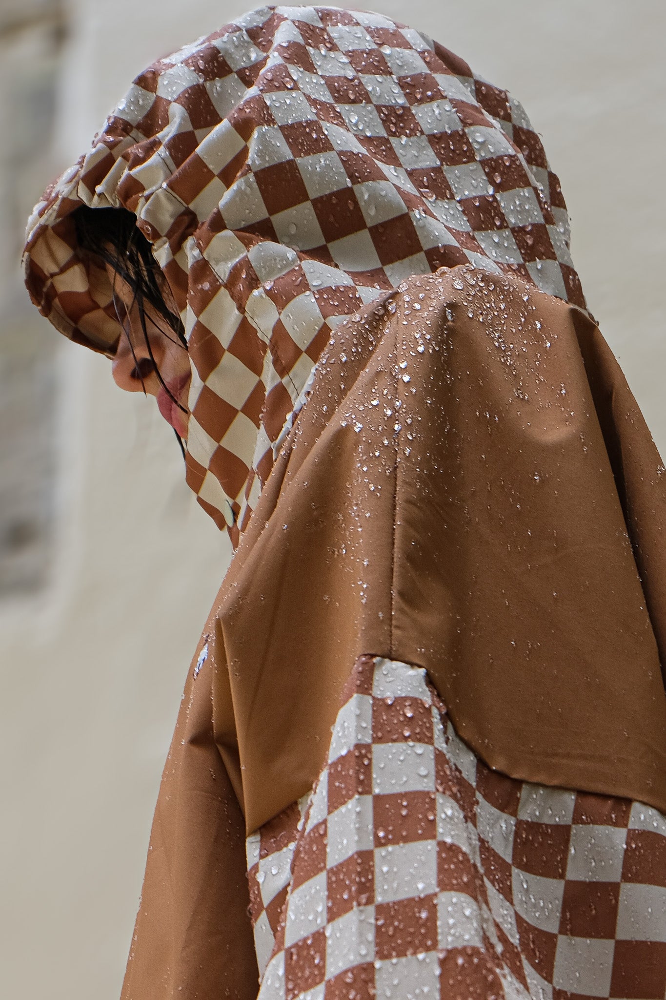 Poncho long Damier Marron