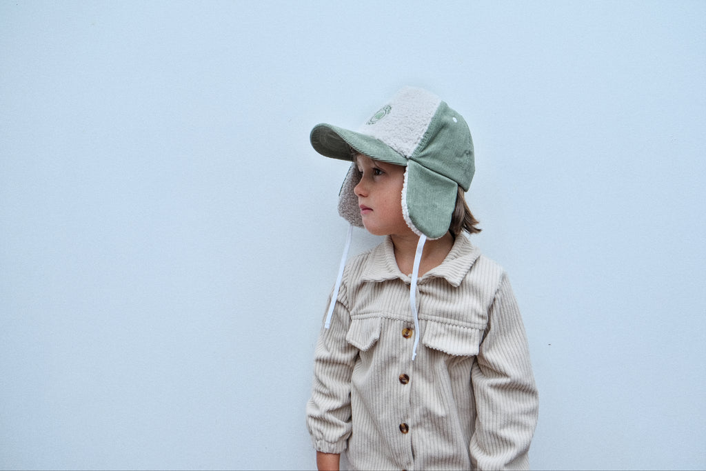 Casquette velours Green Cocooning avec cache-oreilles