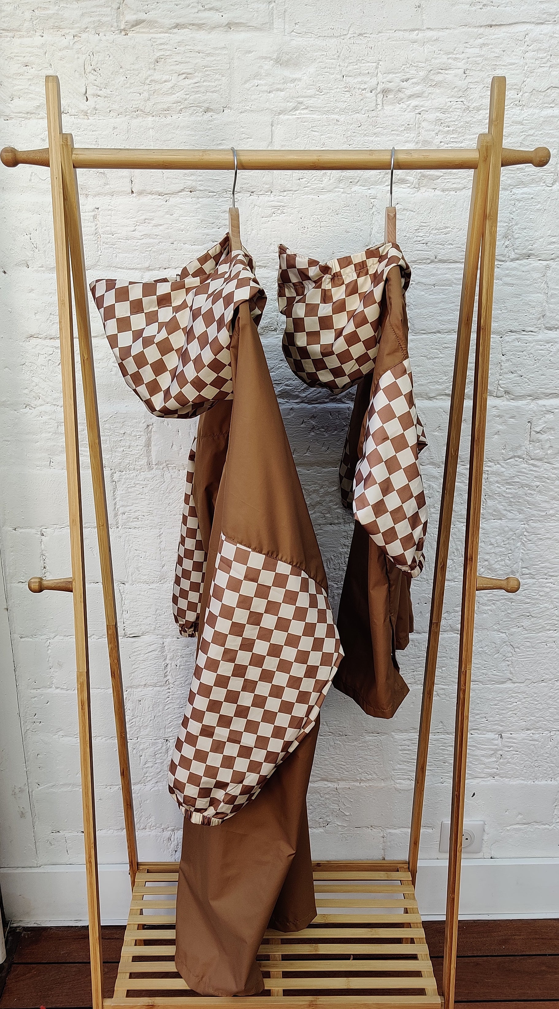 Poncho long Damier Marron Kids