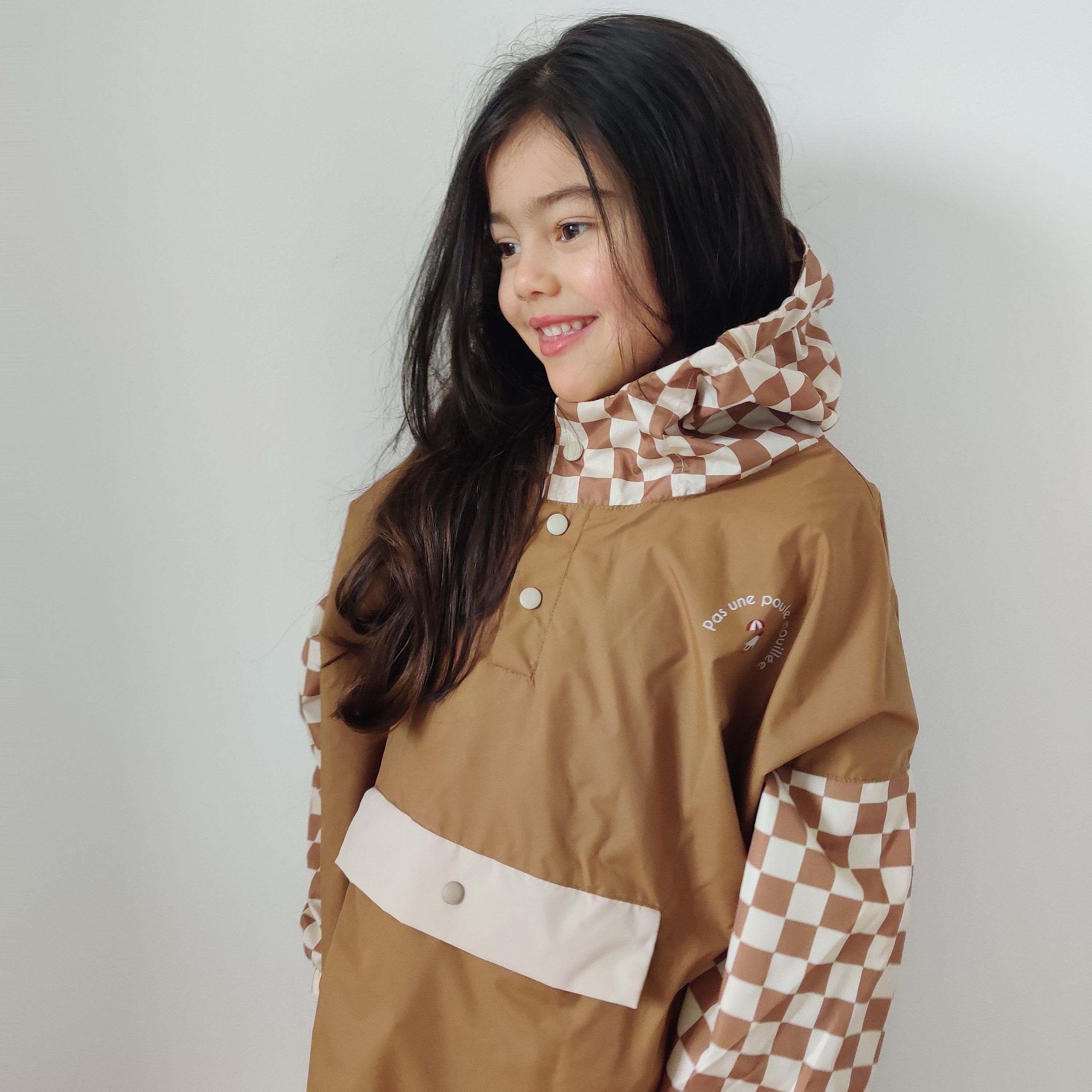 Poncho long Damier Marron Kids
