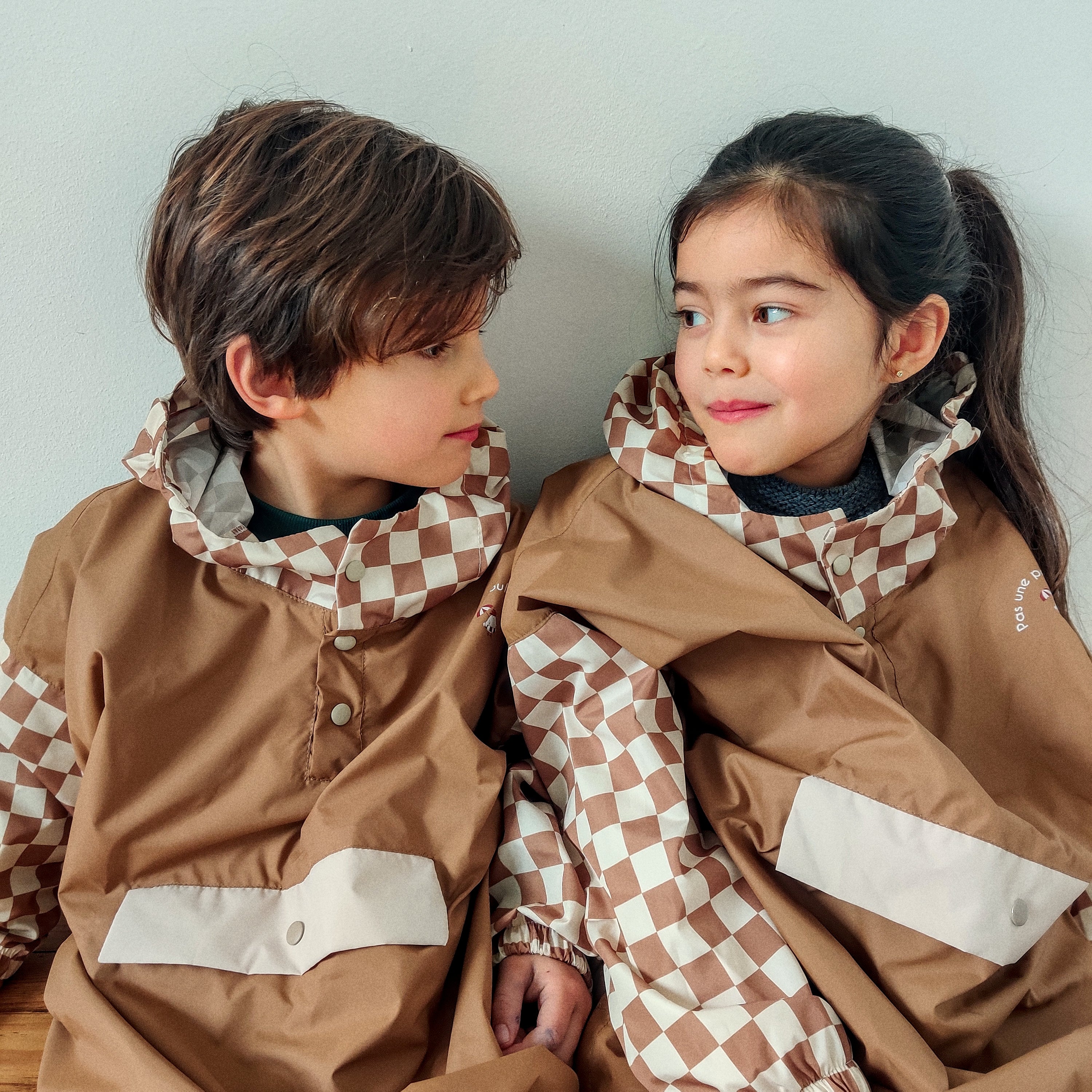 Poncho long Damier Marron Kids