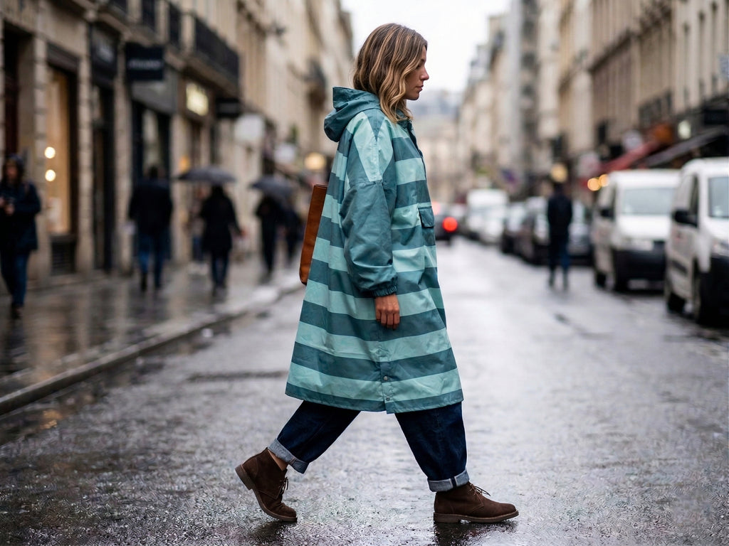 Poncho long Green Stripes