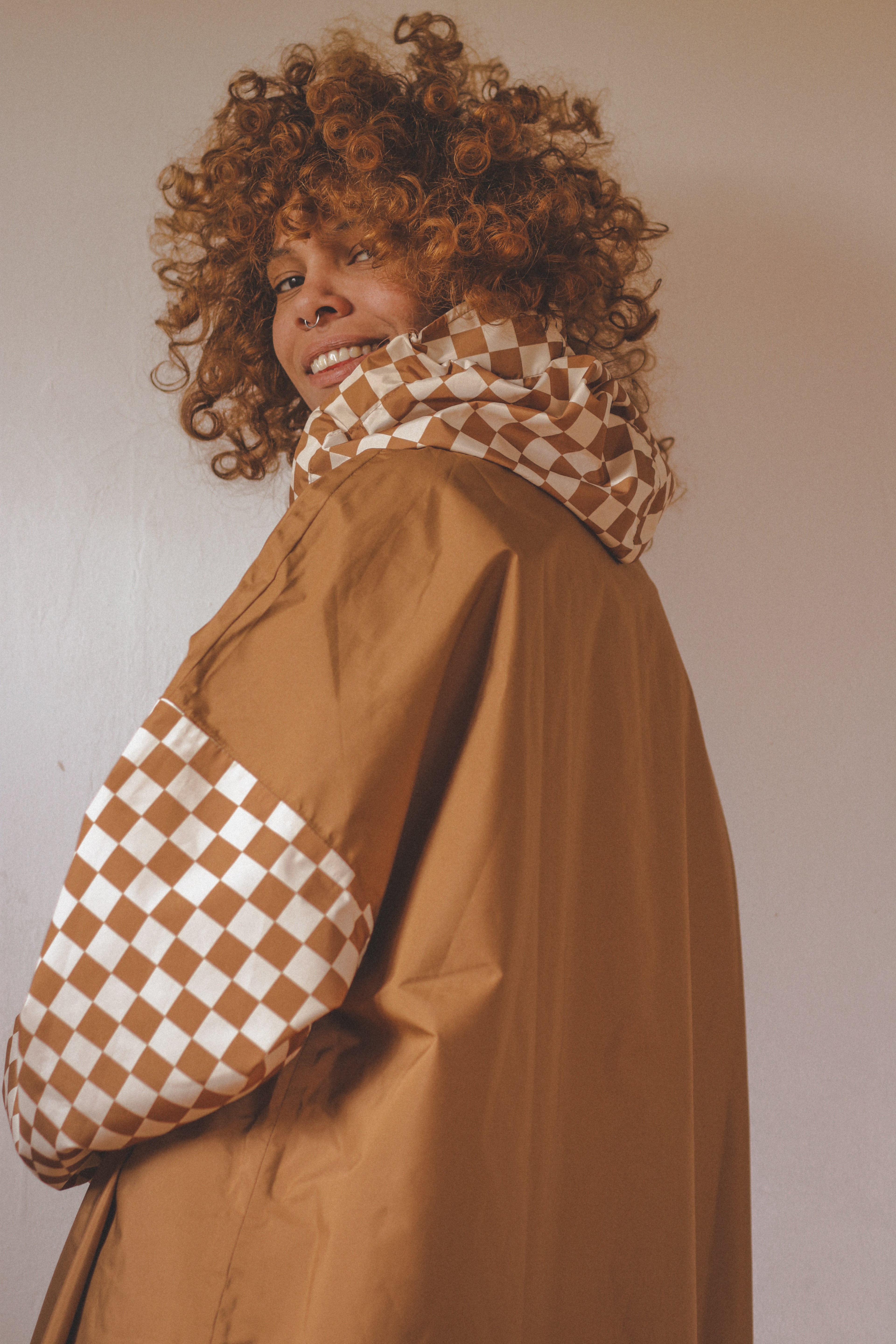 Poncho long Damier Marron