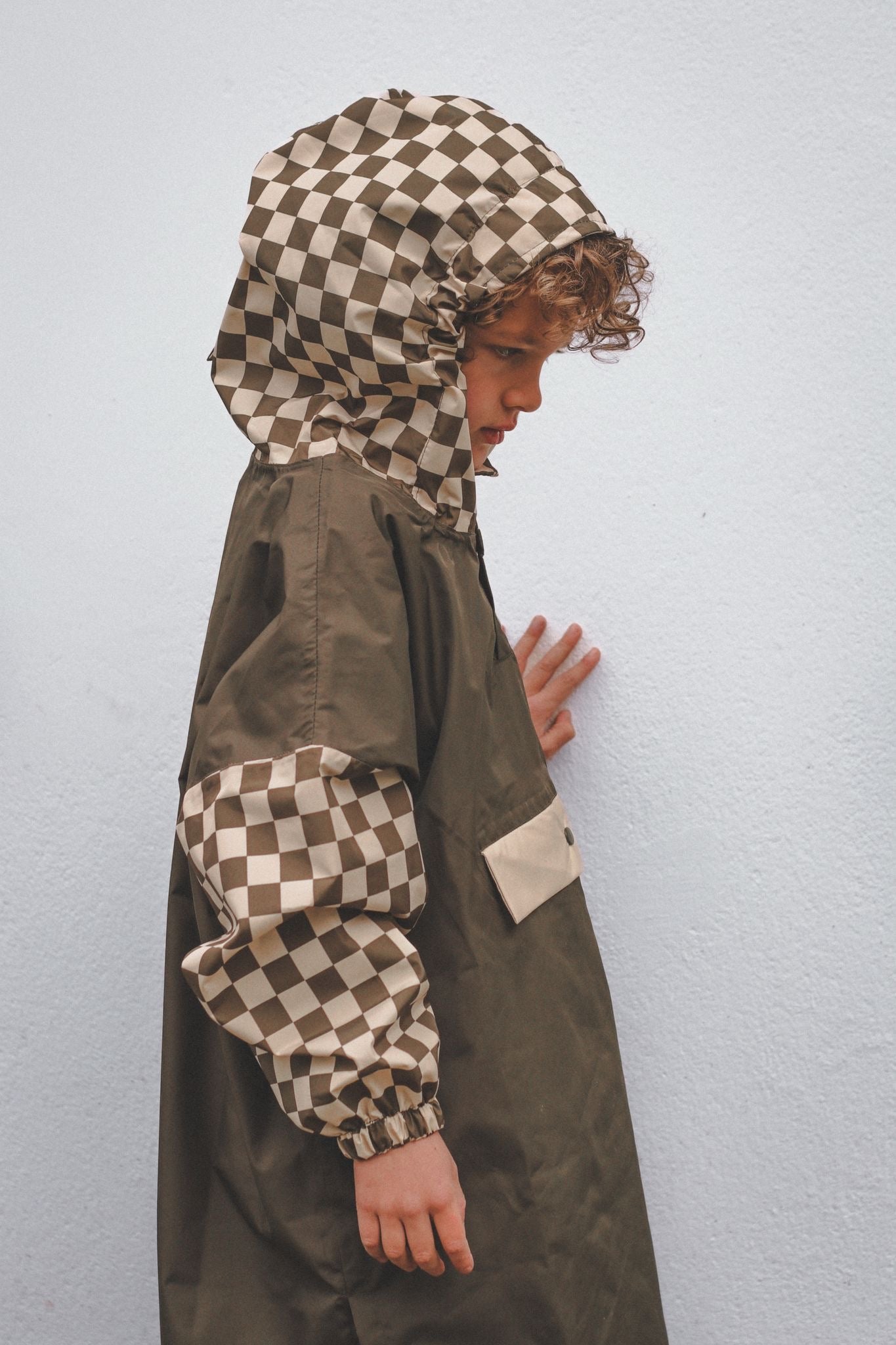 Poncho long Damiers kaki Kids