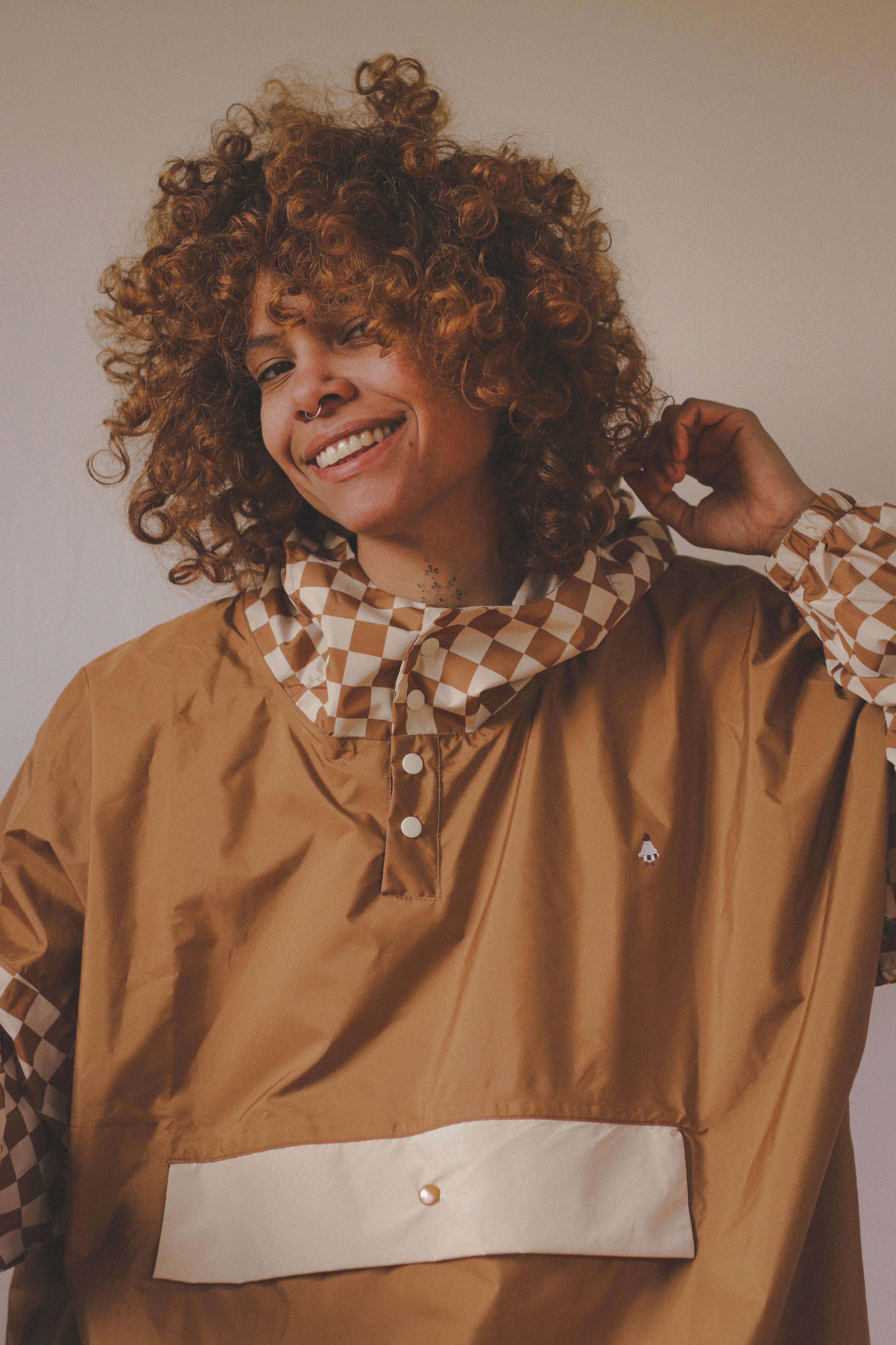 Poncho long Damier Marron