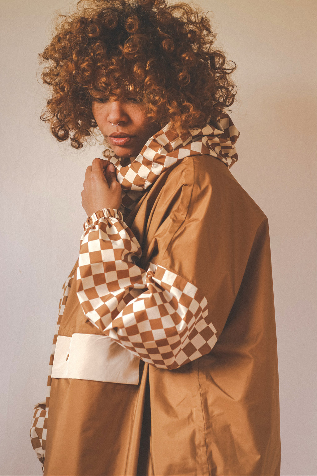 Poncho long Damier Marron