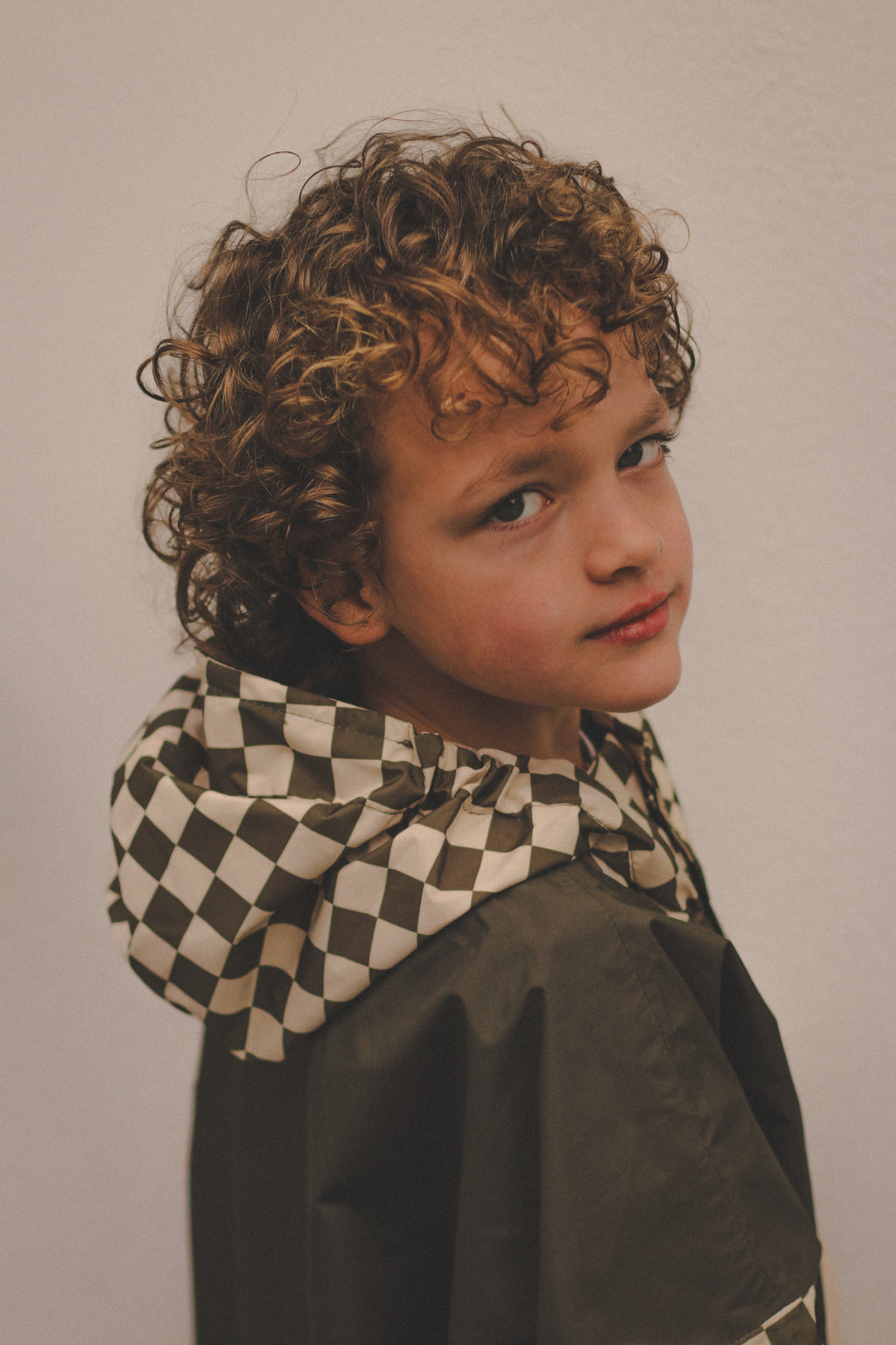 Poncho long Damiers kaki Kids