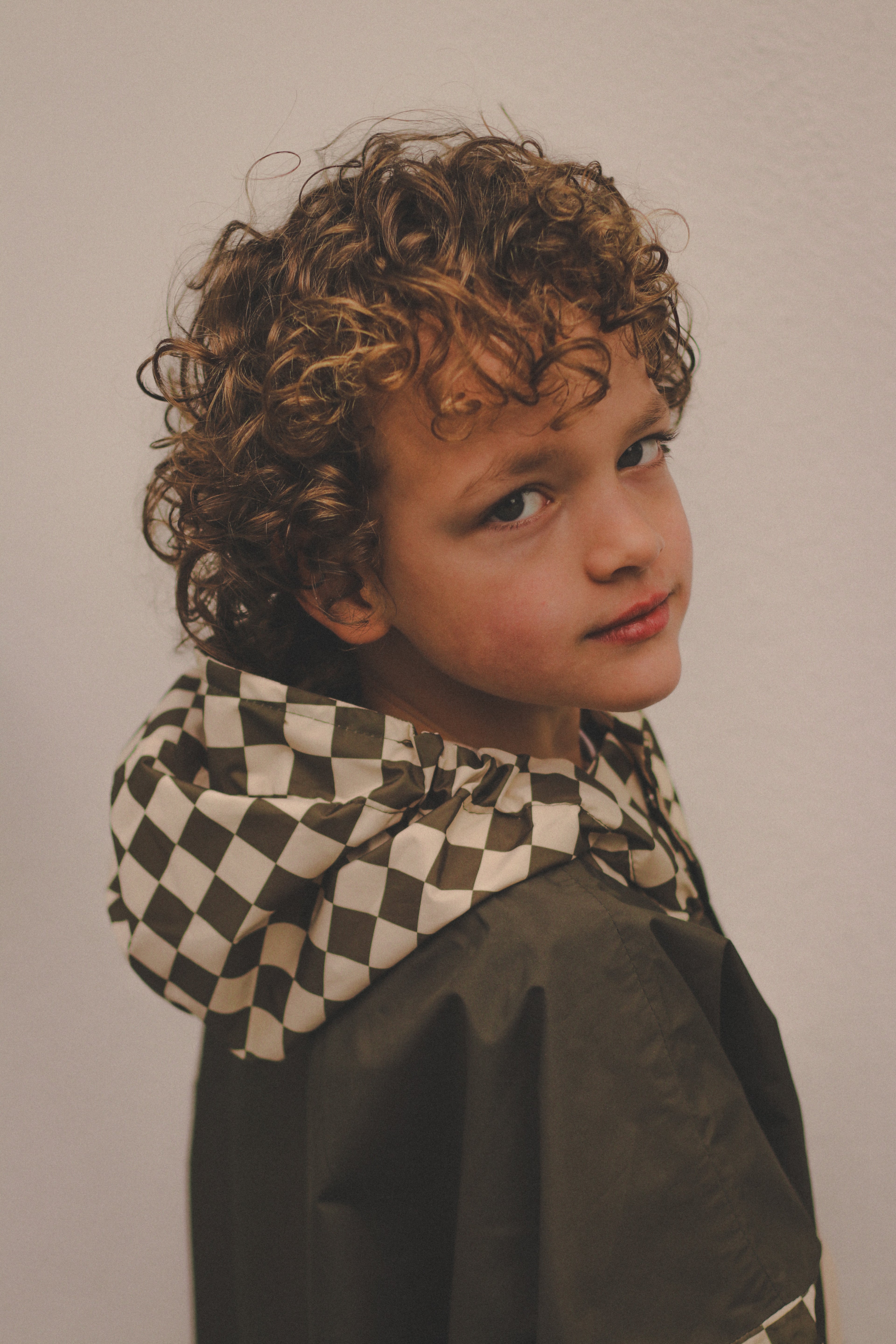 Poncho long Damiers kaki Kids