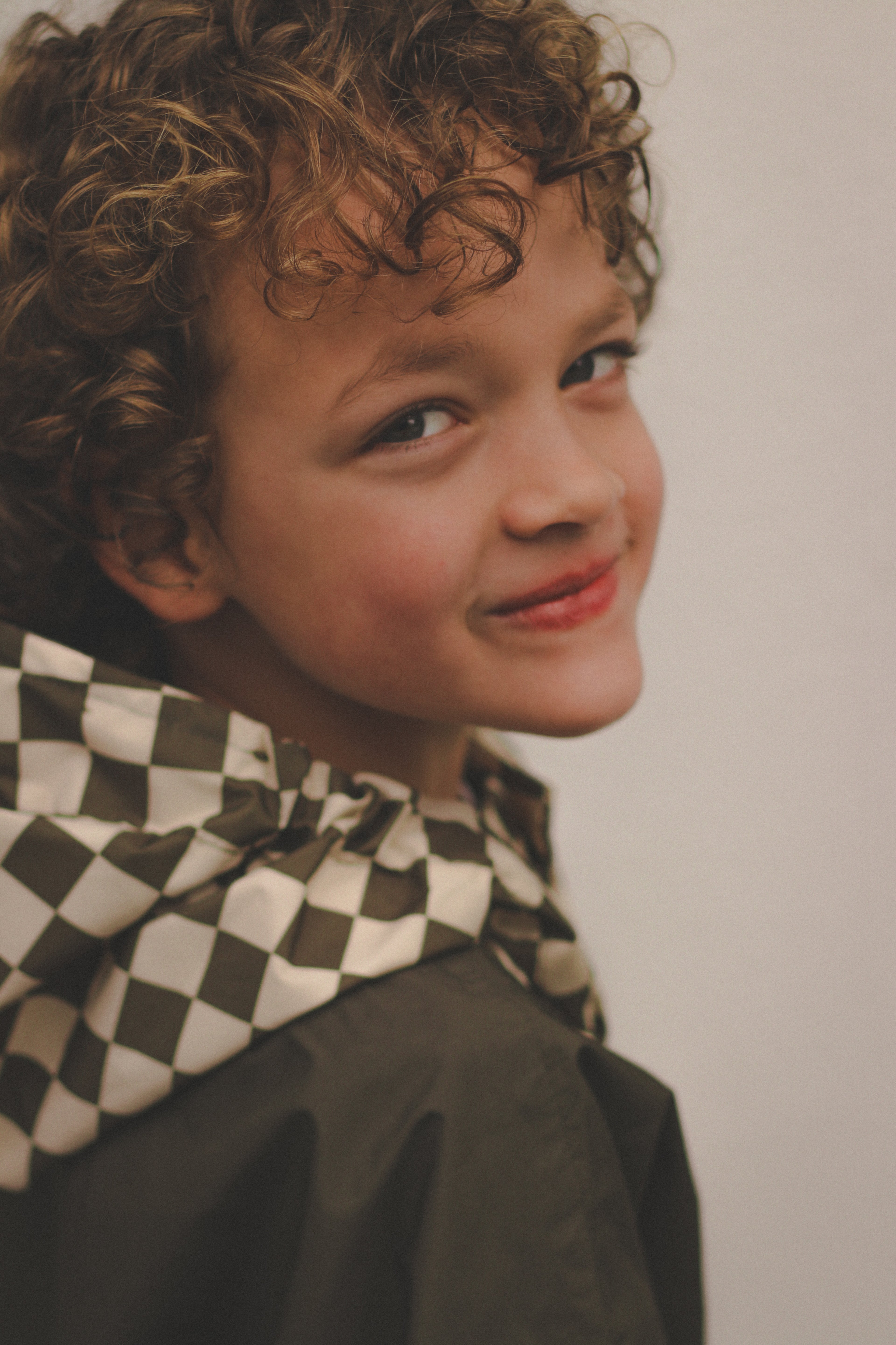 Poncho long Damiers kaki Kids