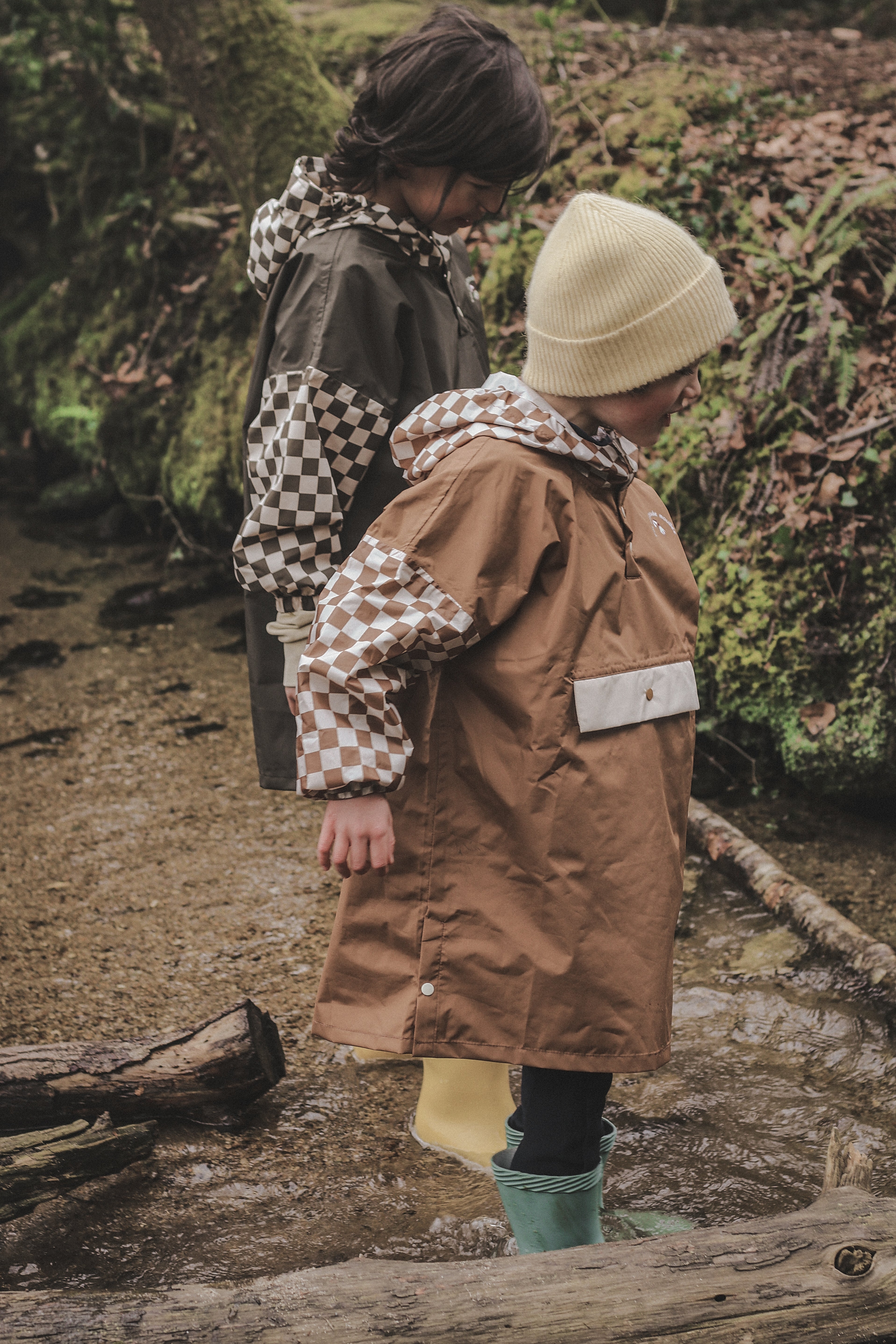 Poncho long Damier Marron