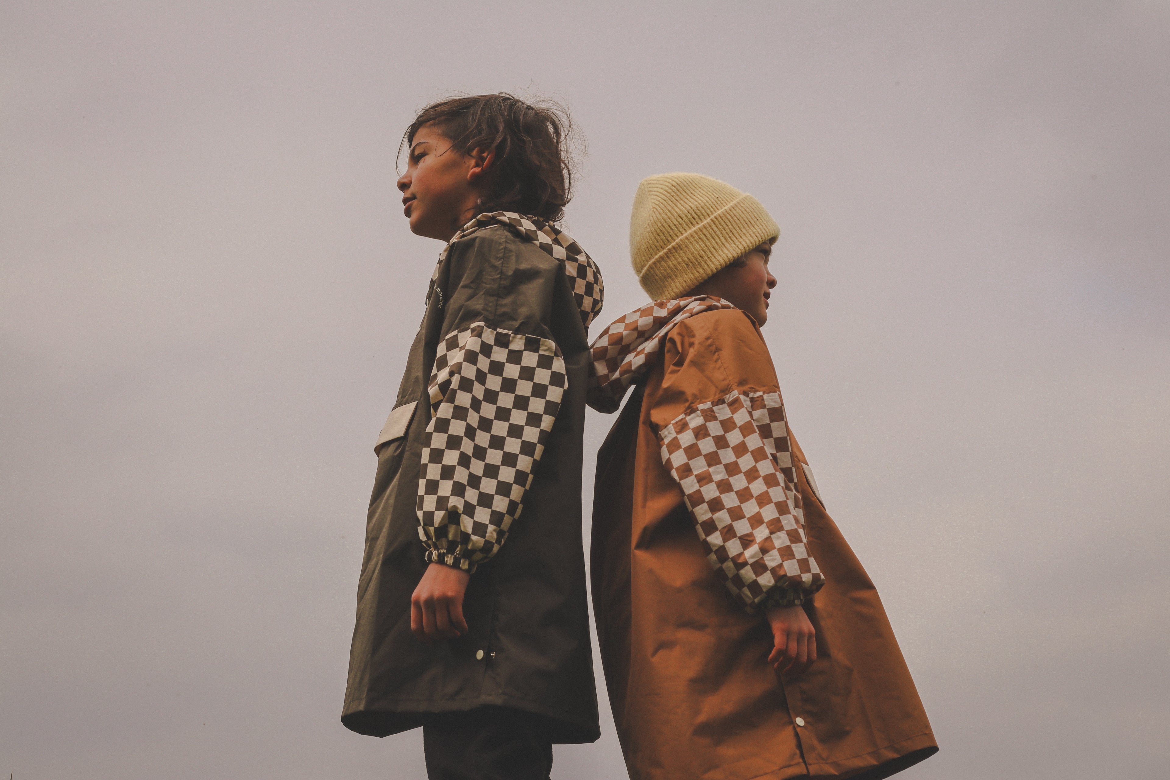 Poncho long Damier Marron