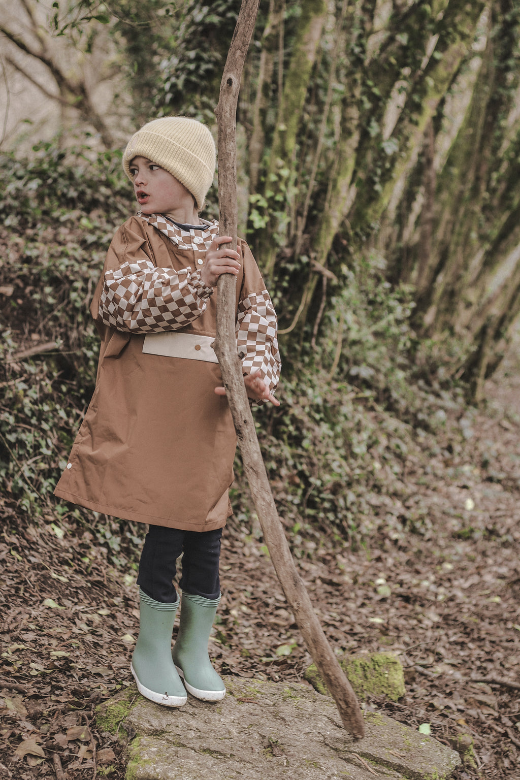 Poncho long Damier Marron Kids