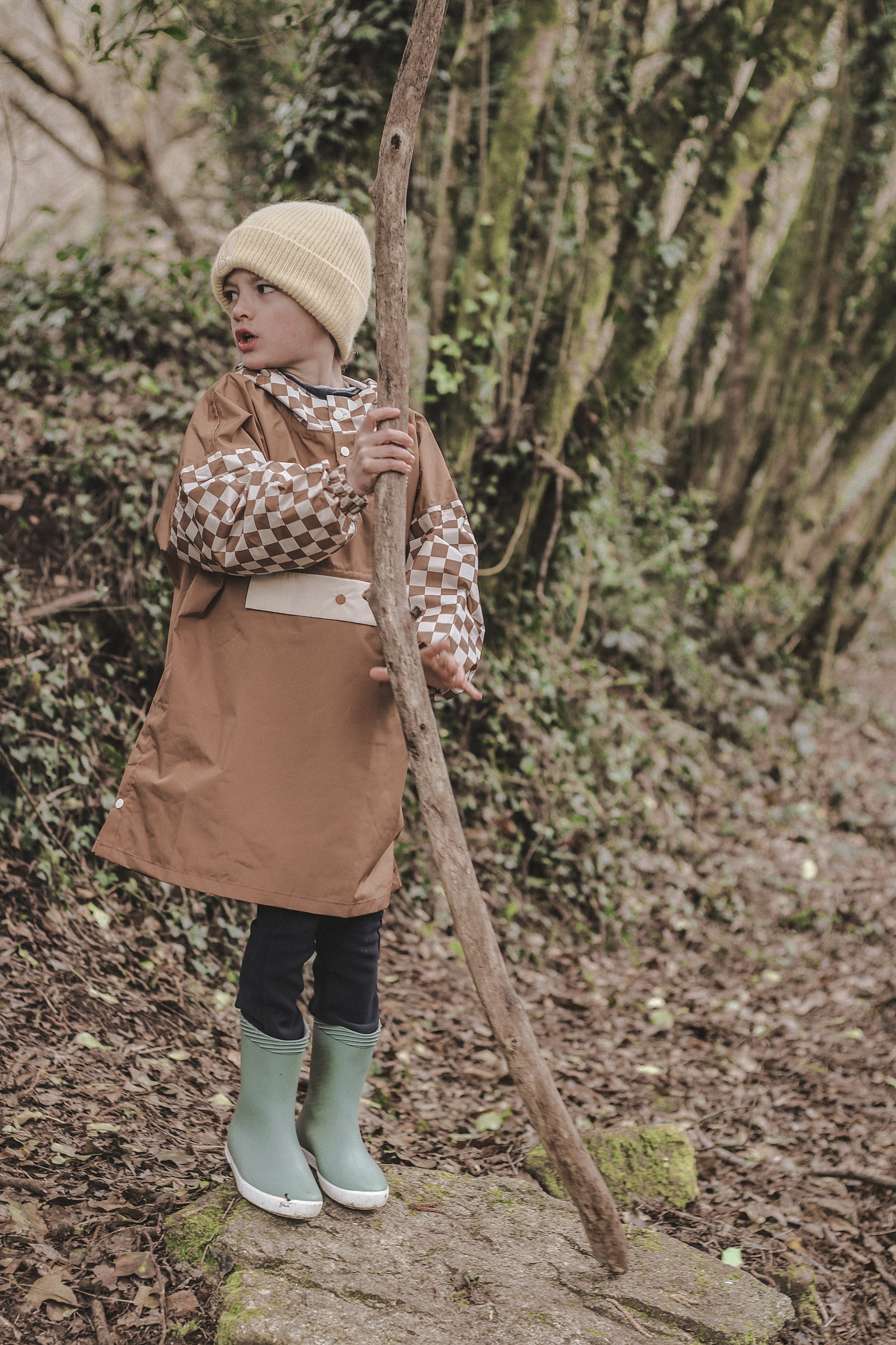 Poncho long Damier Marron Kids
