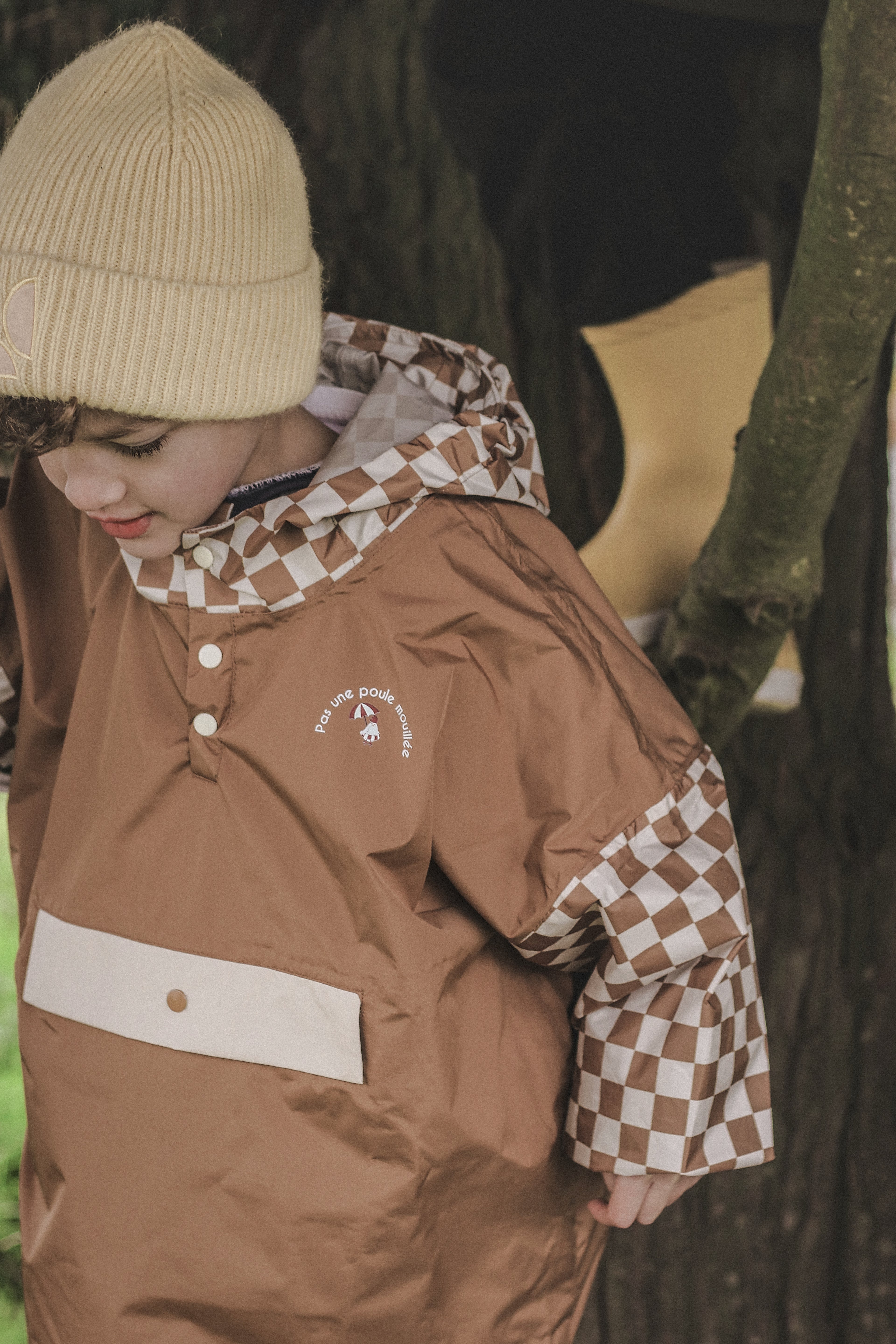 Poncho long Damier Marron Kids