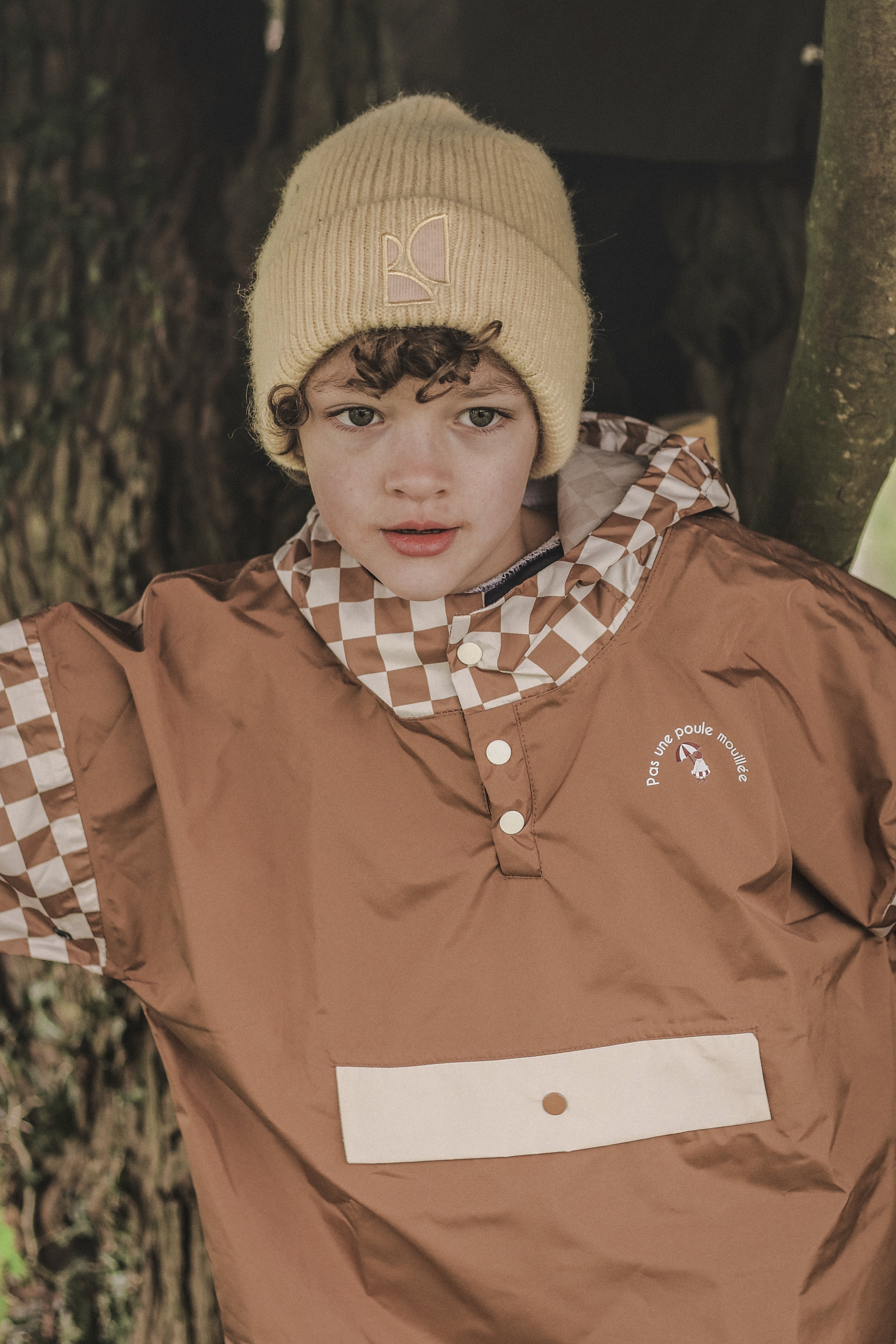 Poncho long Damier Marron Kids